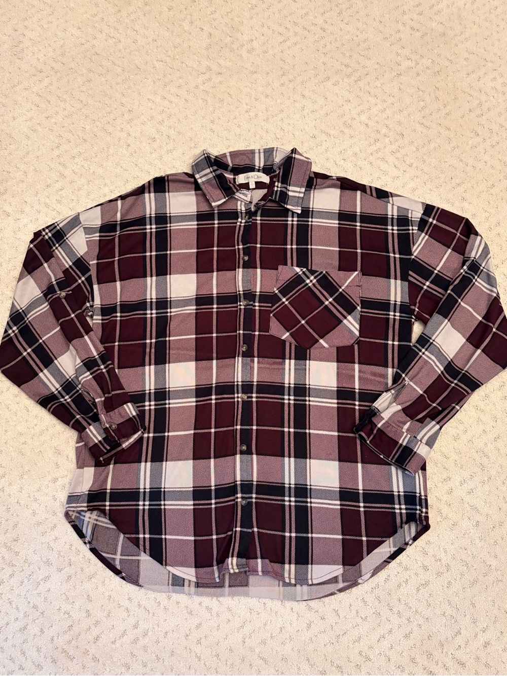 Eden Olivia Purple Stretch Fleece Plaid Button Up Shirt Size XL Roll Tab Sleeve